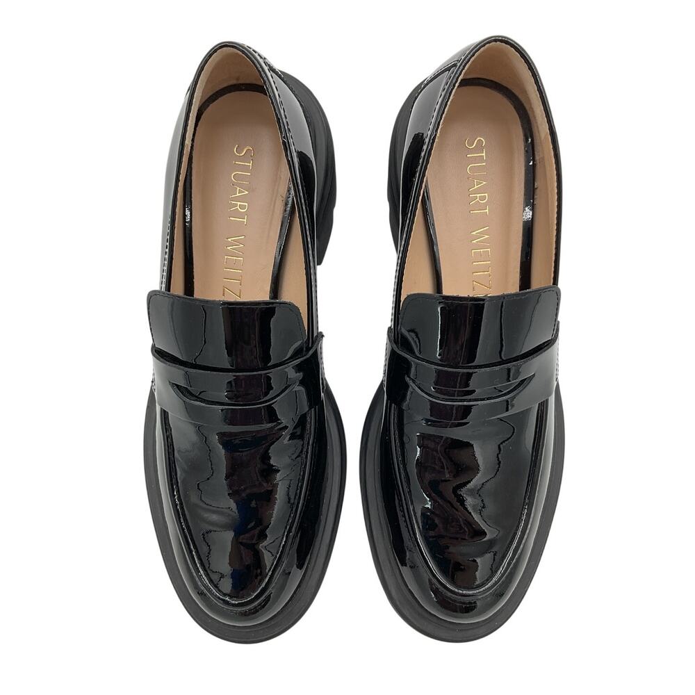 Stuart Weitzman Patent Black Blocklift Loafers Size 7.5 - Picture 5 of 8